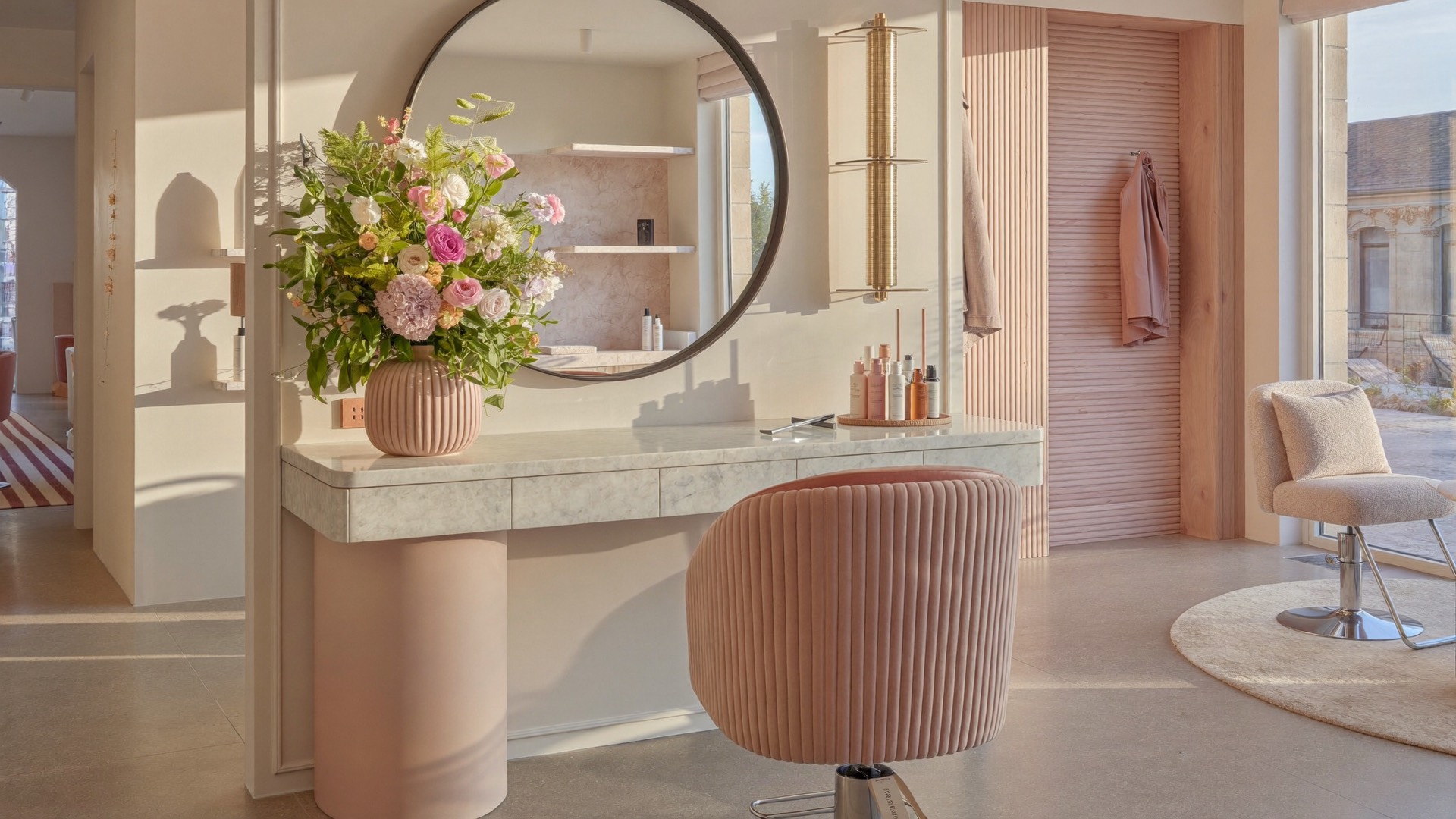 Bright, upscale boutique hair salon interior